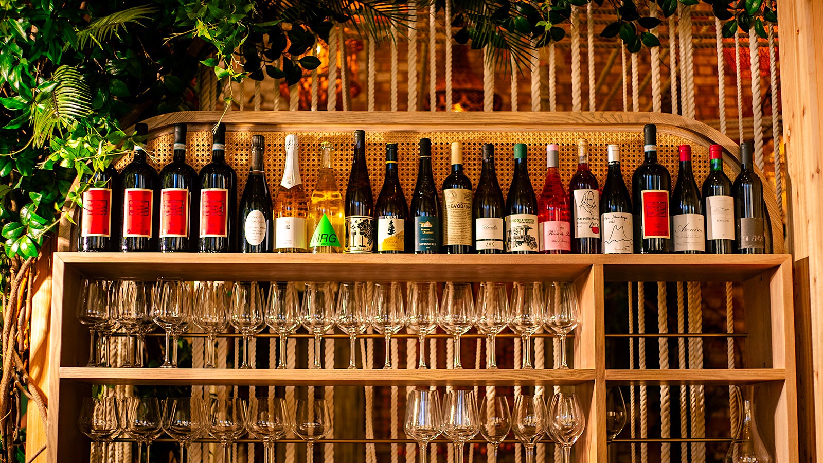A selection of wine bottles from the cellar of the Indian restaurant Copra in San Francisco